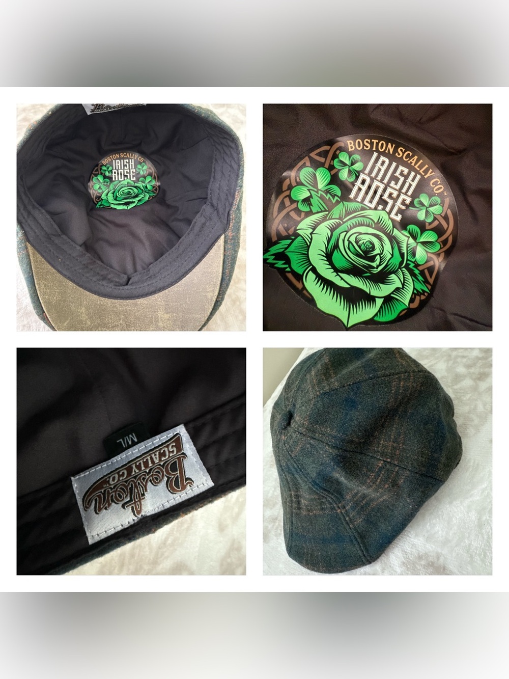 Boston Scally Co. Irish Rose Plaid Wool Blend Flat Cap Hat